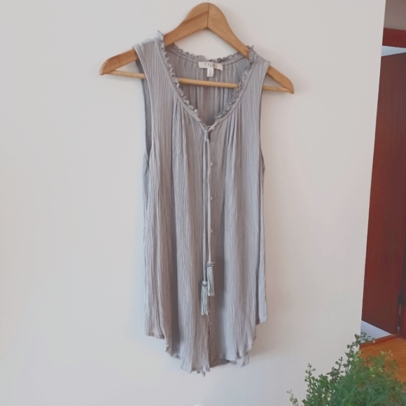 NWoT Spense Silver Gray Button Up Tank Top with Tassels - Picture 2 of 16